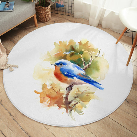 Image of Blue Sparrow White Theme Watercolor Painting SWYD4401 Round Rug
