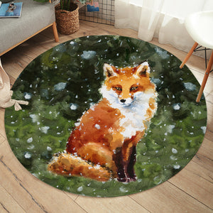Female Fox In Snow Watercolor Painting SWYD4402  Round Rug