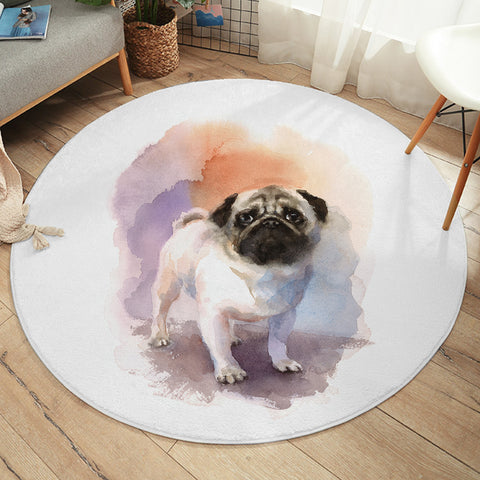 Image of White Pug Colorful Theme Watercolor Painting SWYD4403 Round Rug
