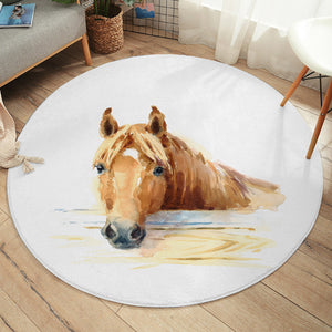Brown Horse Watercolor Painting SWYD4406  Round Rug