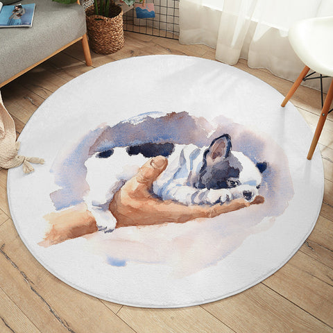 Image of Dairy Pug On Hand Watercolor Painting SWYD4407 Round Rug