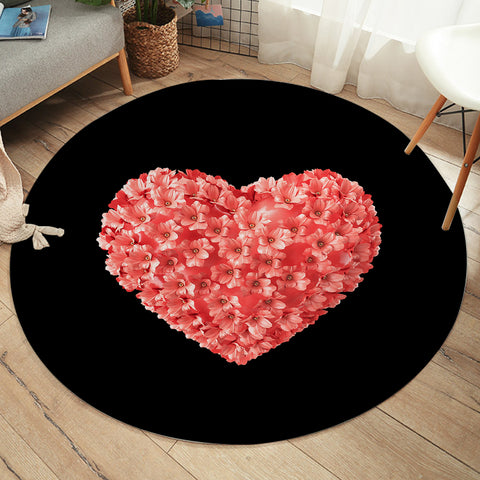 Image of Multi Pink Flowers In Heart Shape Black Theme SWYD4414 Round Rug