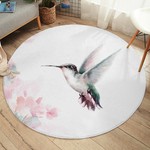 Image of Flying Green Sunbird Watercolor Painting SWYD4415 Round Rug