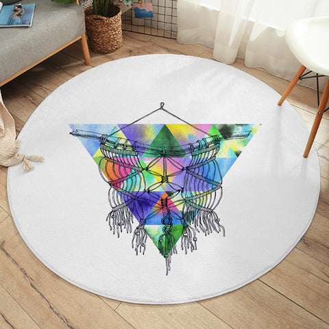 Image of Dreamcatcher Sketch Colorful Triangles Background SWYD4422 Round Rug