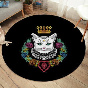 Colorful Flowers & White Cat Crown SWYD4427 Round Rug
