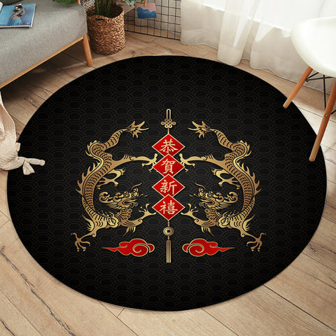 Image of Twin Chinese Golden Dragon SWYD4429 Round Rug