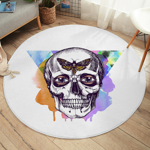 Image of Butterfly Skull Sketch Colorful Watercolor Background SWYD4432 Round Rug