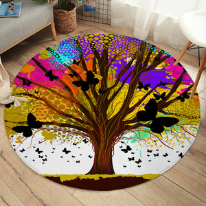 Colorful Huge Tree and Multi Butterflies SWYD4440 Round Rug