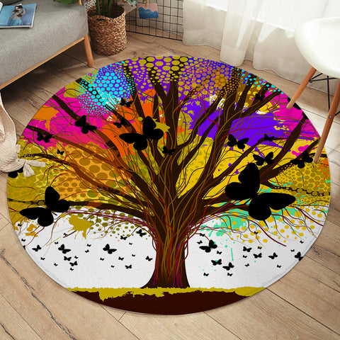 Image of Colorful Huge Tree and Multi Butterflies SWYD4440 Round Rug