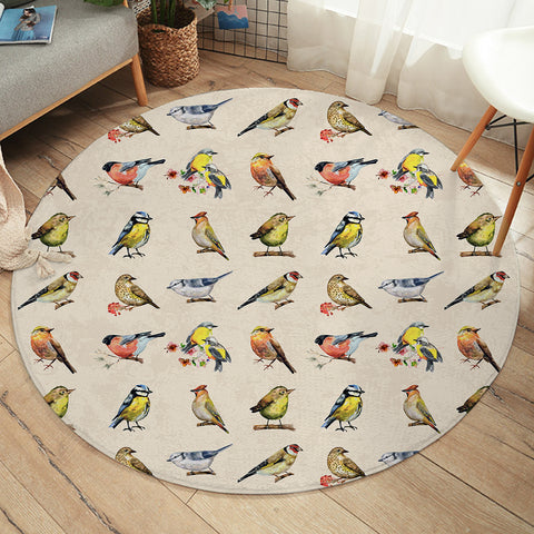 Image of Multi Colorful Bird Collection Cream Theme SWYD4446 Round Rug