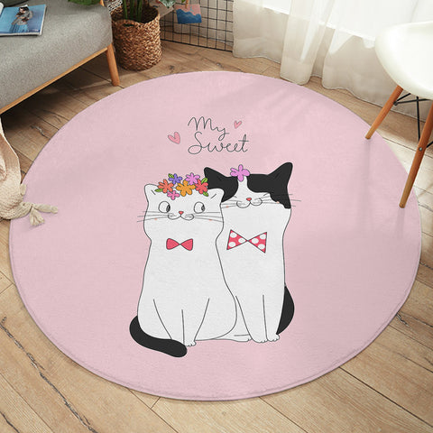 Image of Cute My Sweet Loving Cats Pink Theme  SWYD4507 Round Rug