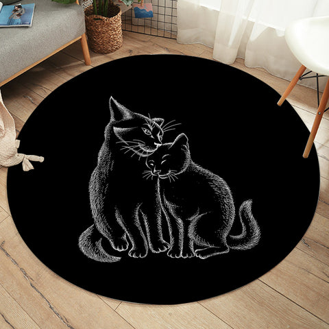 Image of Loving Cats White Sketch Black Theme SWYD4513 Round Rug