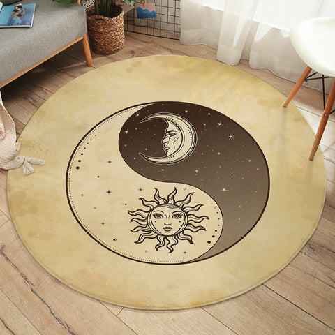 Image of Retro Yin Yang Sun and Moon Face SWYD4519 Round Rug