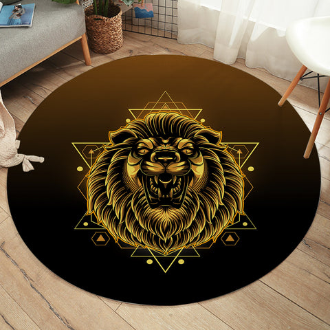 Image of Modern Golden Lion Zodiac Black Theme  SWYD4529 Round Rug
