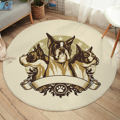 Image of Retro Golden Three Heads Bulldogs Old School Style SWYD4535 Round Rug