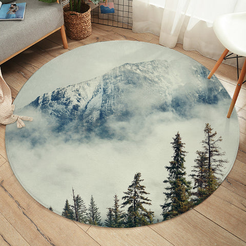 Image of Pine Plants Fog Landscape SWYD4539 Round Rug