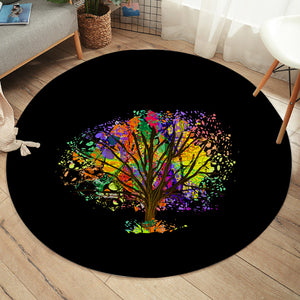 Multicolor Big Tree Black Theme SWYD4577 Round Rug