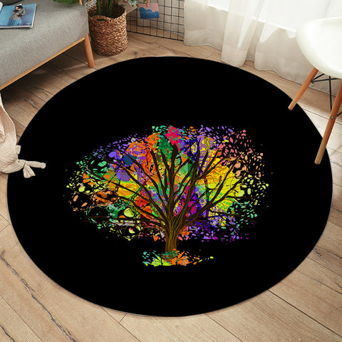 Image of Multicolor Big Tree Black Theme SWYD4577 Round Rug