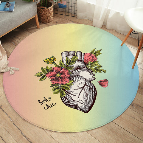 Image of Boho Chic Vintage Floral Heart Sketch SWYD4578 Round Rug