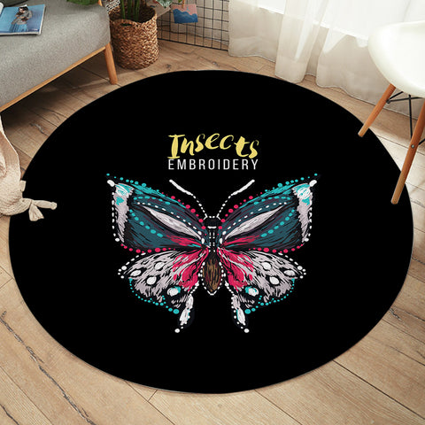 Image of Colorful Butterfly Embroidery Effect SWYD4583 Round Rug