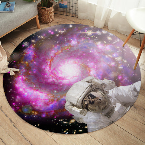 Image of Pink Purple Galaxy Astronaut Theme  SWYD4591 Round Rug