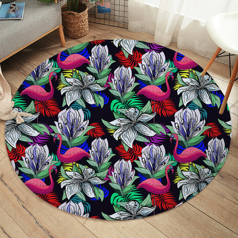 Image of Multi Flamingos & Flowers Full Screen SWYD4597 Round Rug