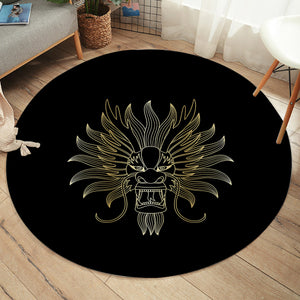 Golden Asian Dragon Head Black Theme SWYD4598 Round Rug