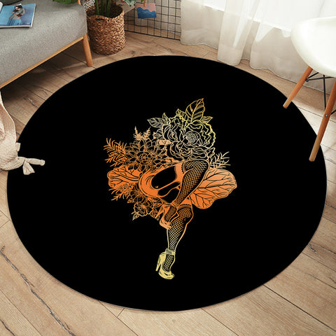 Image of Gradient Yellow & Orange Lady In The Flowers SWYD4602 Round Rug