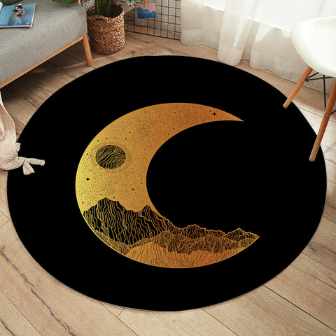 Image of Golden Half Moon Landscape Illustration SWYD4637 Round Rug