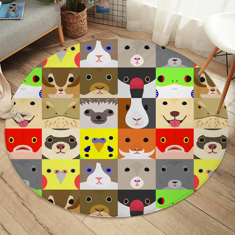 Image of Products Cute Cartoon Animals Checkerboard SWYD4638 Round Rug