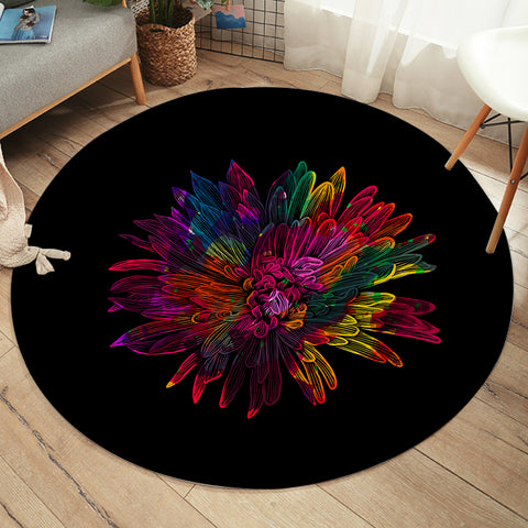 Image of Big Colorful Flower Black Theme SWYD4641 Round Rug