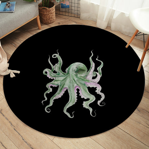 Image of Purple Green Octopus Black Theme SWYD4660 Round Rug