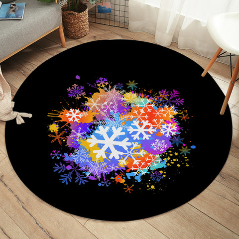 Image of Multi Color White Snowflake  SWYD4661 Round Rug