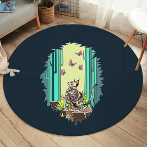 Purple Butterflies & Cat Playing SWYD4666 Round Rug