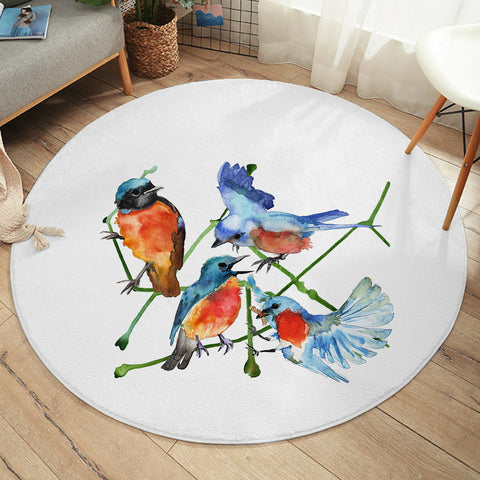 Image of Multi Watercolor Blue Sunbirds SWYD4730 Round Rug