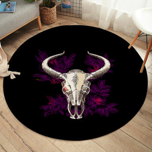 Vintage Dark Purple Floral Buffalo Skull SWYD4733 Round Rug