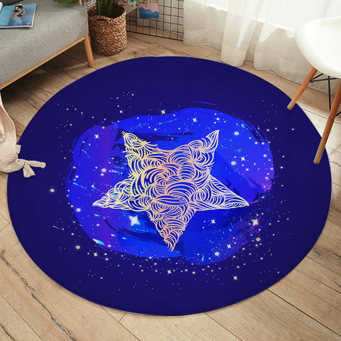 Image of Yellow Curve Star White Dot Blue Theme SWYD4734 Round Rug