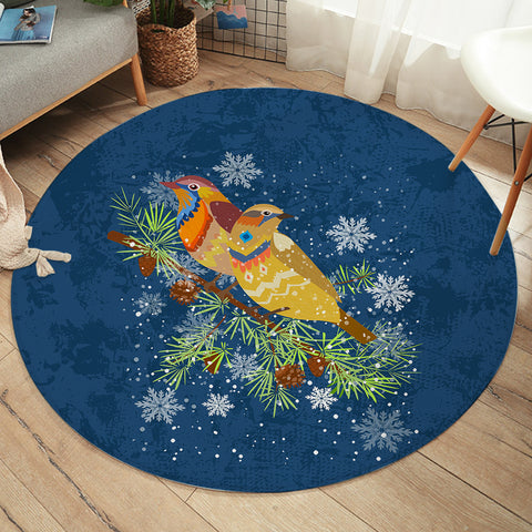 Image of Colorful Geometric Sunbirds In Snow Navy Theme SWYD4745 Round Rug
