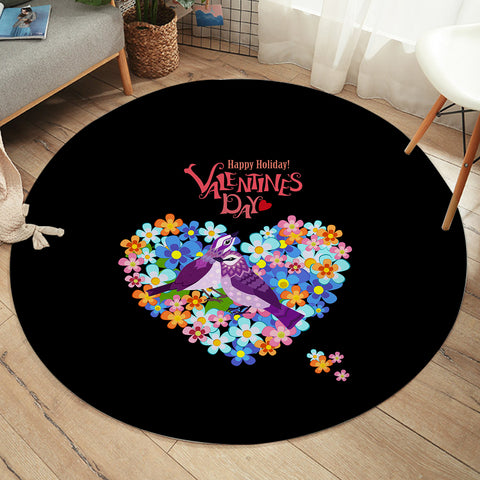 Image of Blue Couple Sunbird In Floral Heart - Valentine's Day SWYD4746 Round Rug