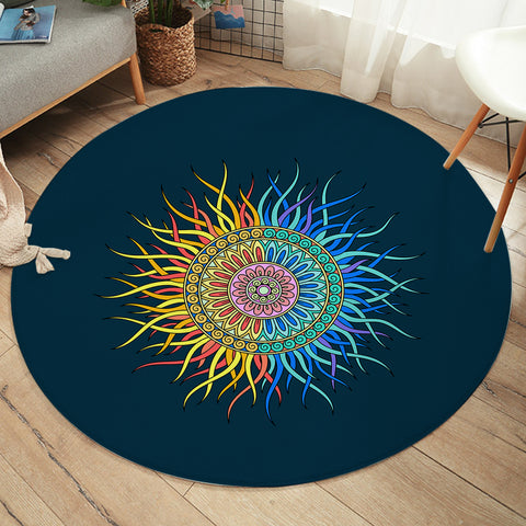 Image of 2-Tone Sun Mandala Orange & Blue SWYD4753 Round Rug