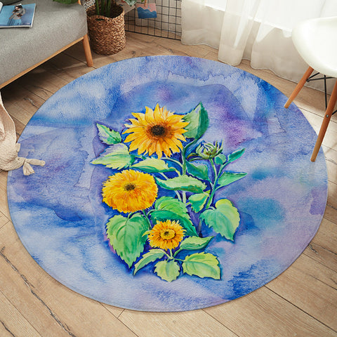 Image of Chrysanthemum Blue Cloud Theme SWYD5147 Round Rug