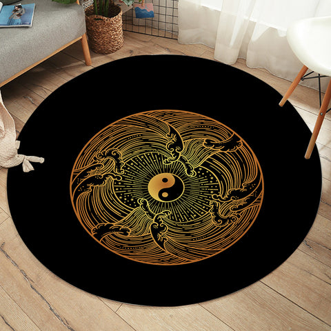 Image of Golden Circle Yin Yang Seamless Wave Pattern SW5162 Round Rug
