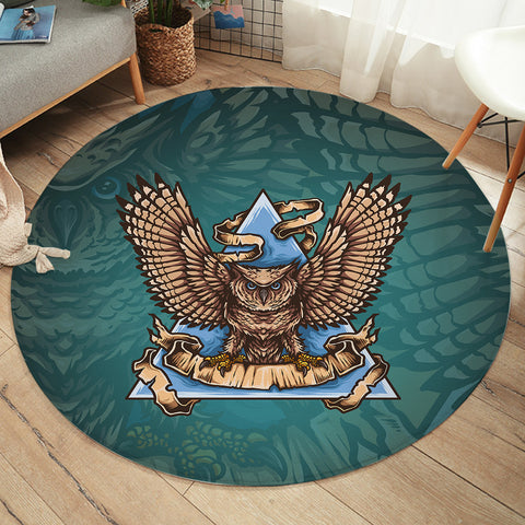 Image of Old School Flying Owl Triangle Green Theme  SWYD5173 Round Rug