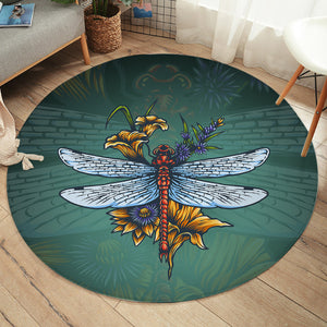 Old School Color Floral Dragonfly  SW5174 Round Rug