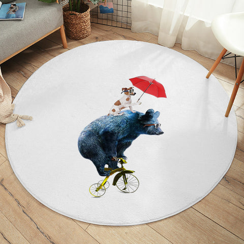 Image of Funny Sunglass Dog & Bear On Bike SWYD5181 Round Rug