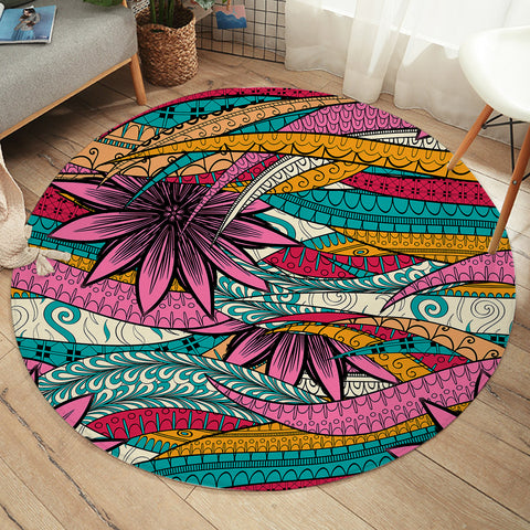 Image of Colorful Mandala Palm Leaves SWYD5190 Round Rug