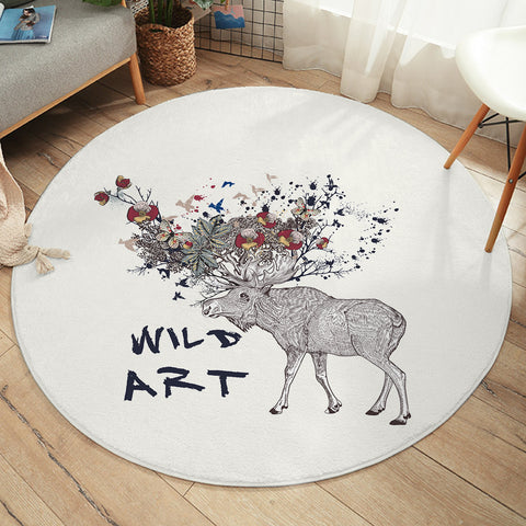 Image of Floral Deer Sketch Wild Art SWYD5192 Round Rug