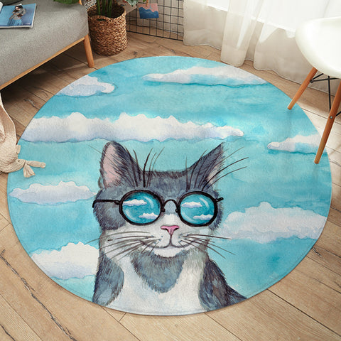 Image of Cute Sunglasses Cat Light Cloud SWYD5195 Round Rug