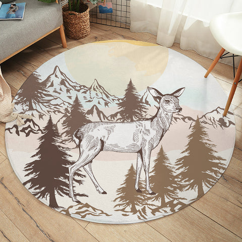Image of Little Deer Forest Brown Theme SWYD5197 Round Rug