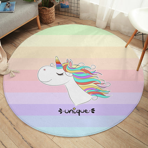 Image of Happy Colorful Unicorn Pastel Stripes SWYD5201 Round Rug